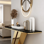 Narrow Foyer Marble Console Table with Angled Gold Stand