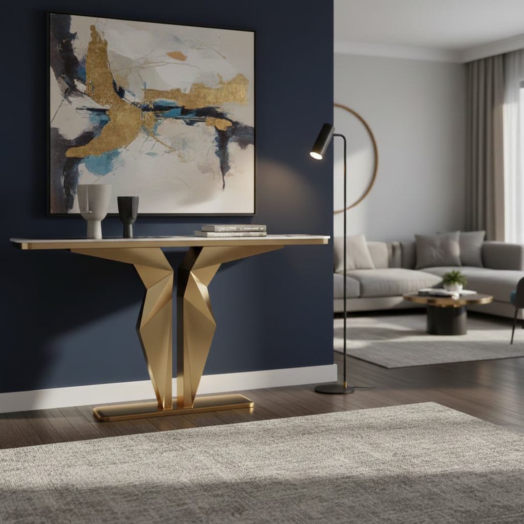 Luxury Marble Foyer Console Table with Origami Gold Base