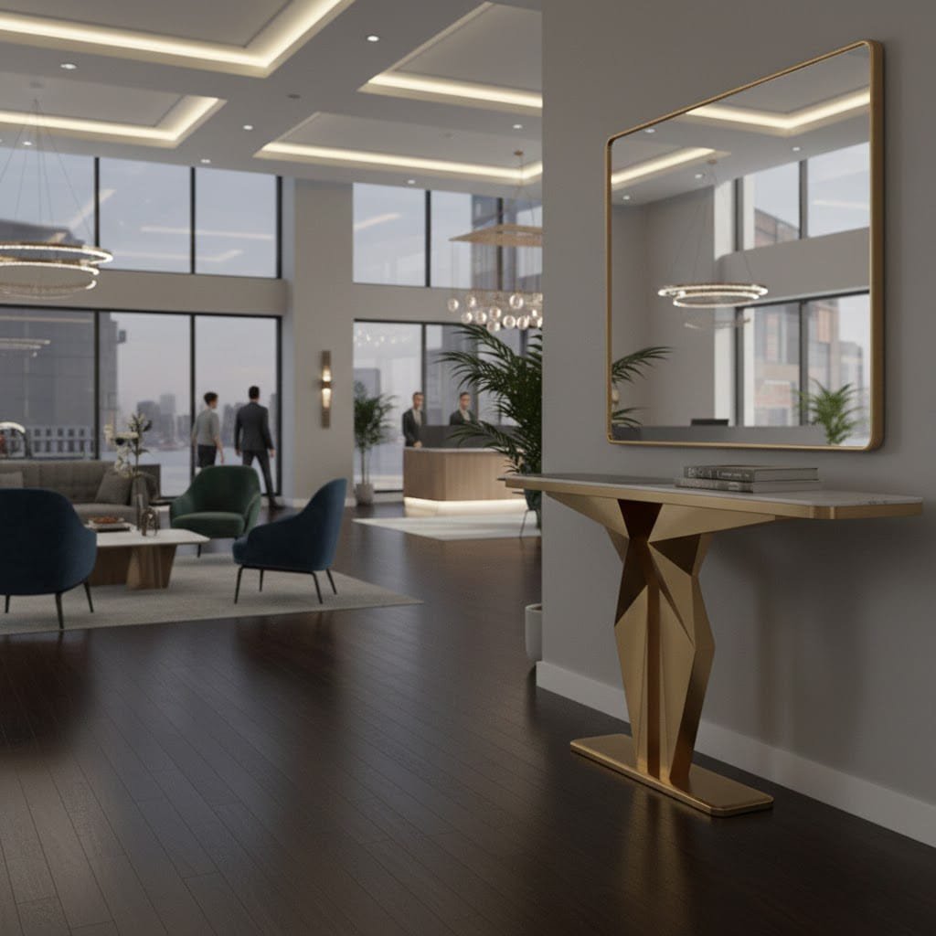 Luxury Marble Foyer Console Table with Origami Gold Base