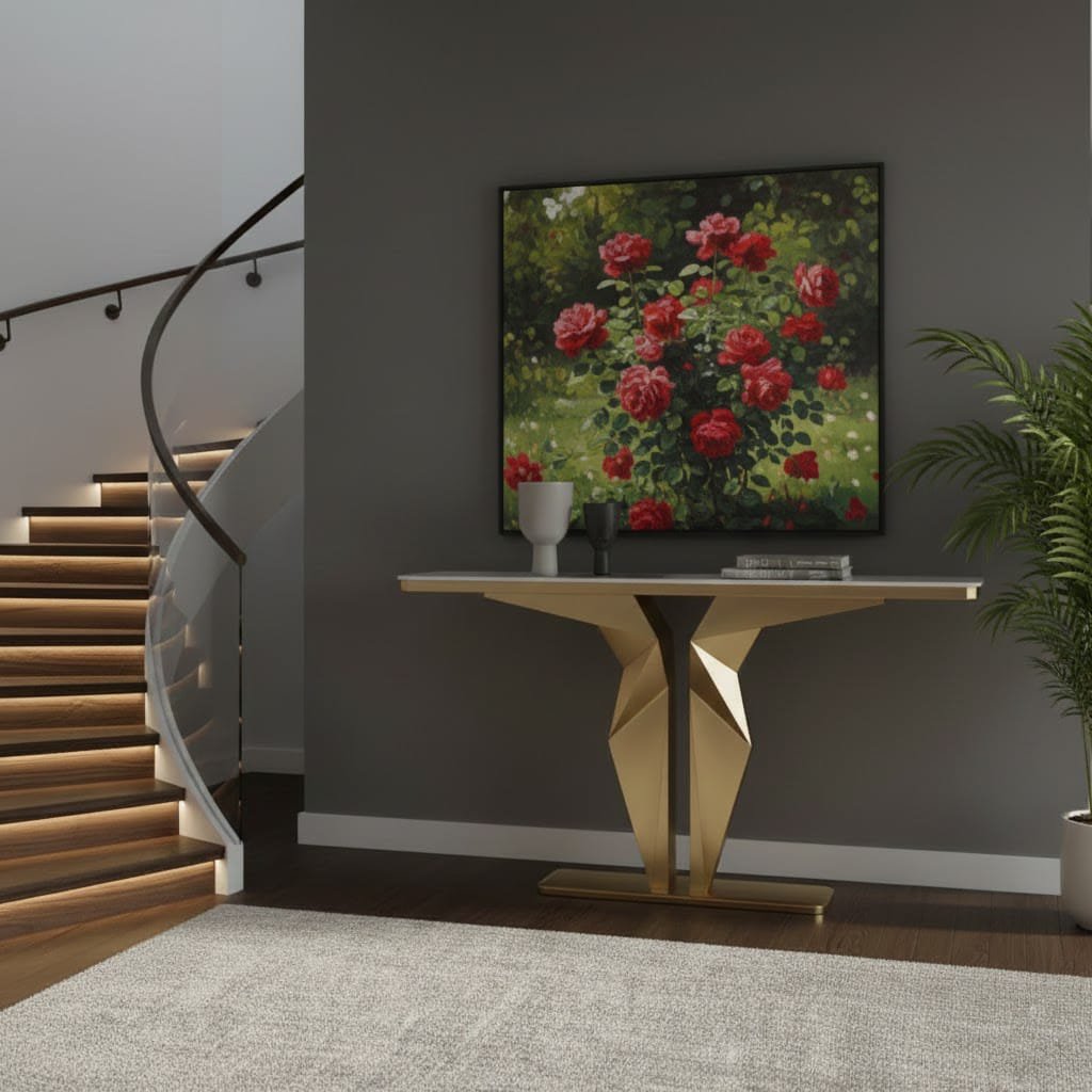 Luxury Marble Foyer Console Table with Origami Gold Base