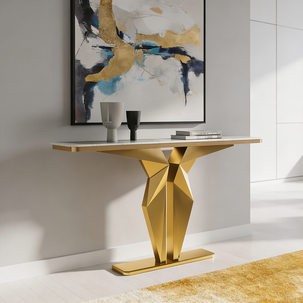 Luxury Marble Foyer Console Table with Origami Gold Base