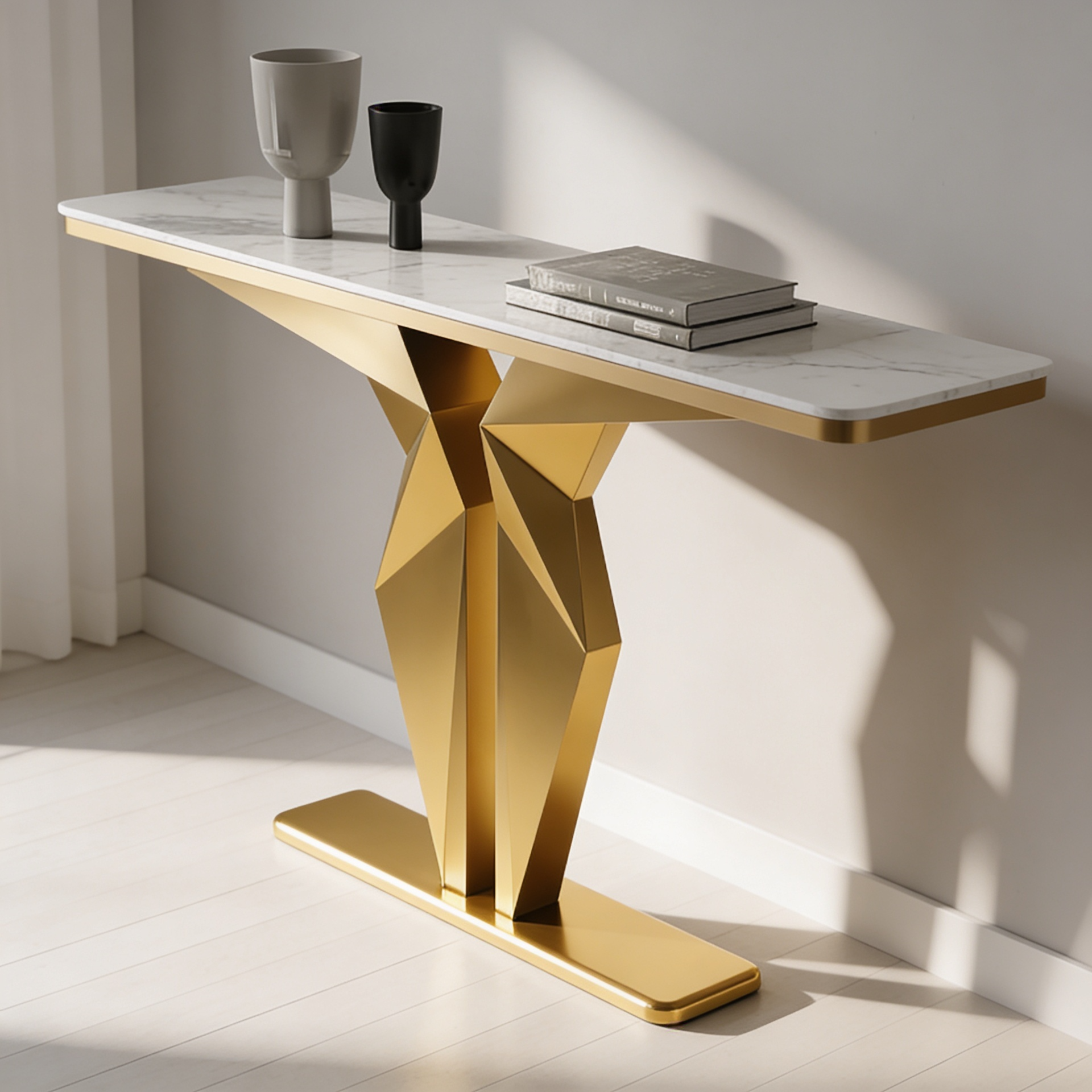 Luxury Marble Foyer Console Table with Origami Gold Base