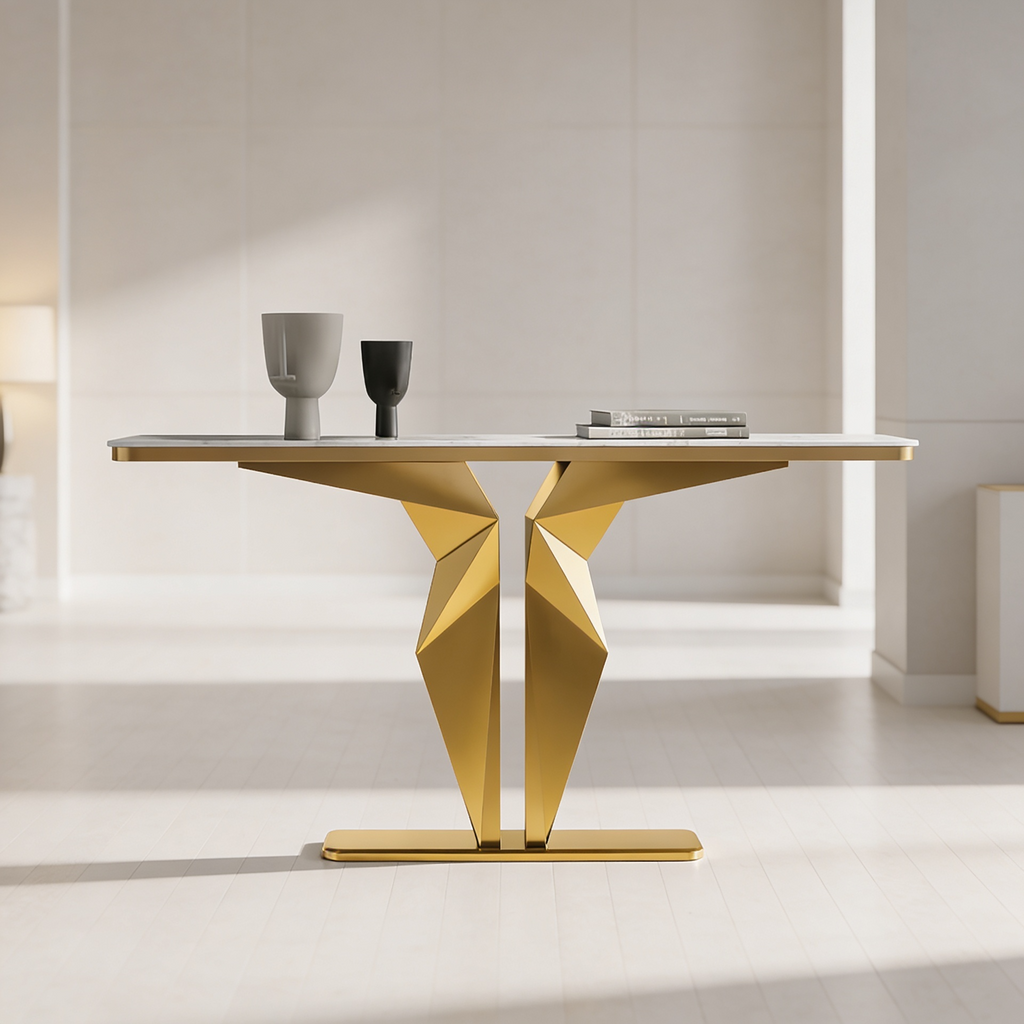 Luxury Marble Foyer Console Table with Origami Gold Base