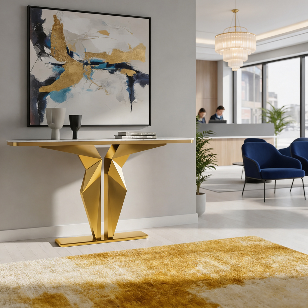 Luxury Marble Foyer Console Table with Origami Gold Base