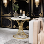 Round Marble Side Table with Gold Wire Base