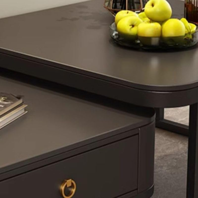 Modern Matte Black Nested Coffee Table Featuring Storage Drawer and Sleek Metal Base
