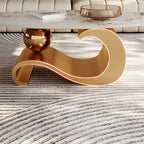 Designer Marble Coffee Table Featuring Artistic Gold Base and Elegant Oval Form