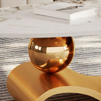 Designer Marble Coffee Table Featuring Artistic Gold Base and Elegant Oval Form