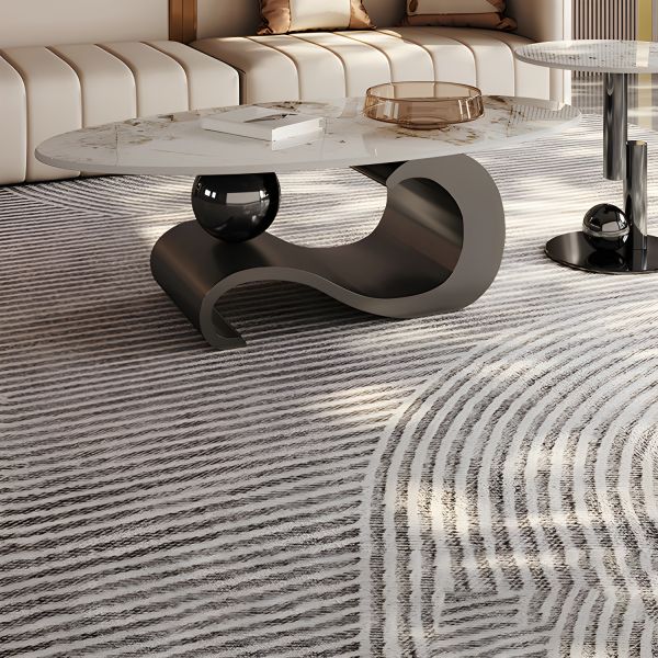 Designer Marble Coffee Table Featuring Artistic Gold Base and Elegant Oval Form
