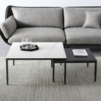 Designer Nested Coffee Table Crafted with White Marble Finish and Matte Black Accent Top
