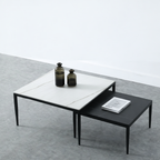 Designer Nested Coffee Table Crafted with White Marble Finish and Matte Black Accent Top
