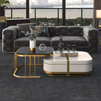 Designer Nested Coffee Table Featuring White Gloss Finish Black Surface and Gold Structure