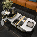 Designer Nested Coffee Table Featuring White Gloss Finish Black Surface and Gold Structure