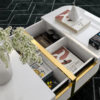 Designer Nested Coffee Table Featuring White Gloss Finish Black Surface and Gold Structure