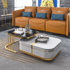 Designer Nested Coffee Table Featuring White Gloss Finish Black Surface and Gold Structure