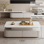 Designer White Gloss Center Table with Sculpted Body Fluted Panels and Gold Finish