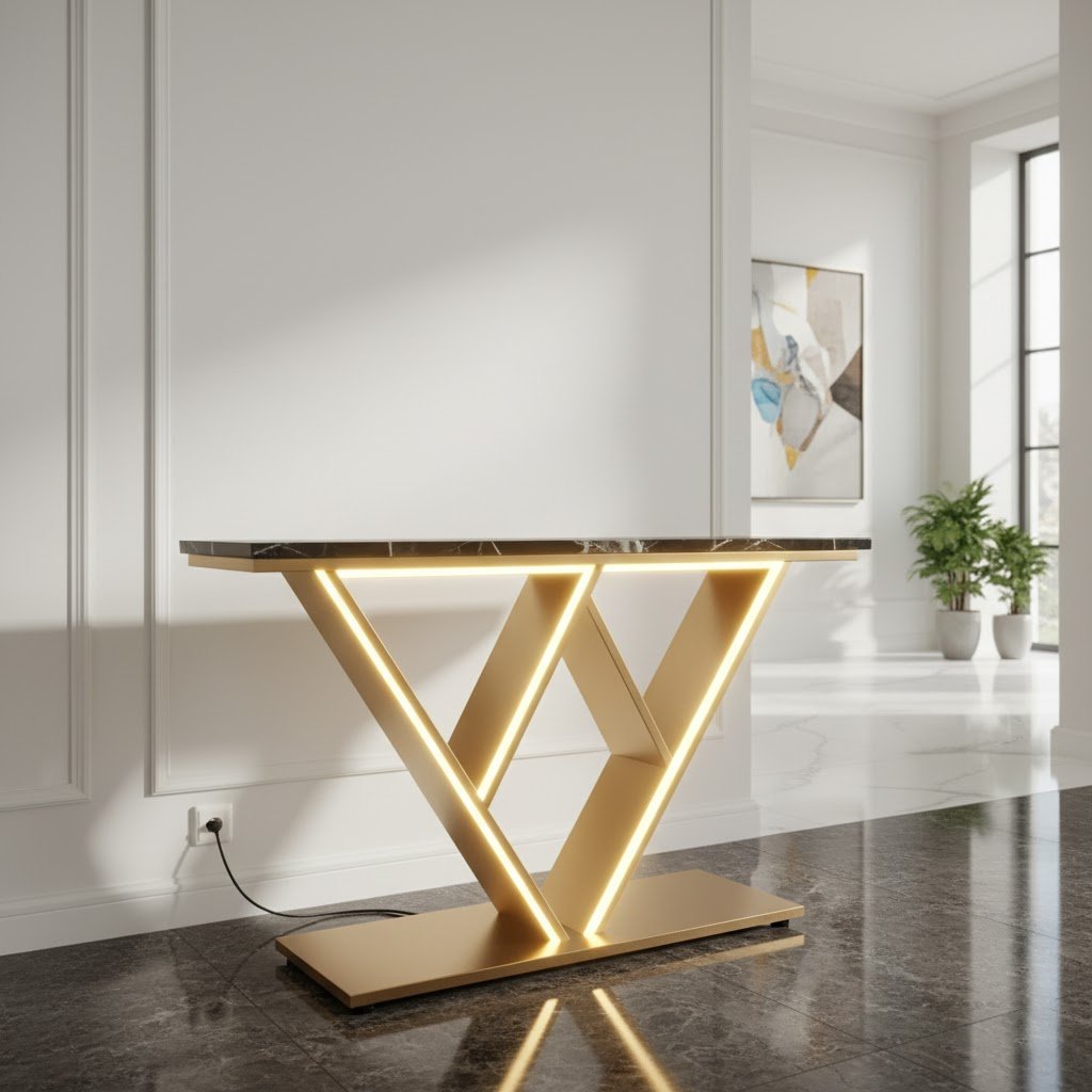 Luxury LED Console Table | Modern Gold Entryway Accent Table (SS 304)