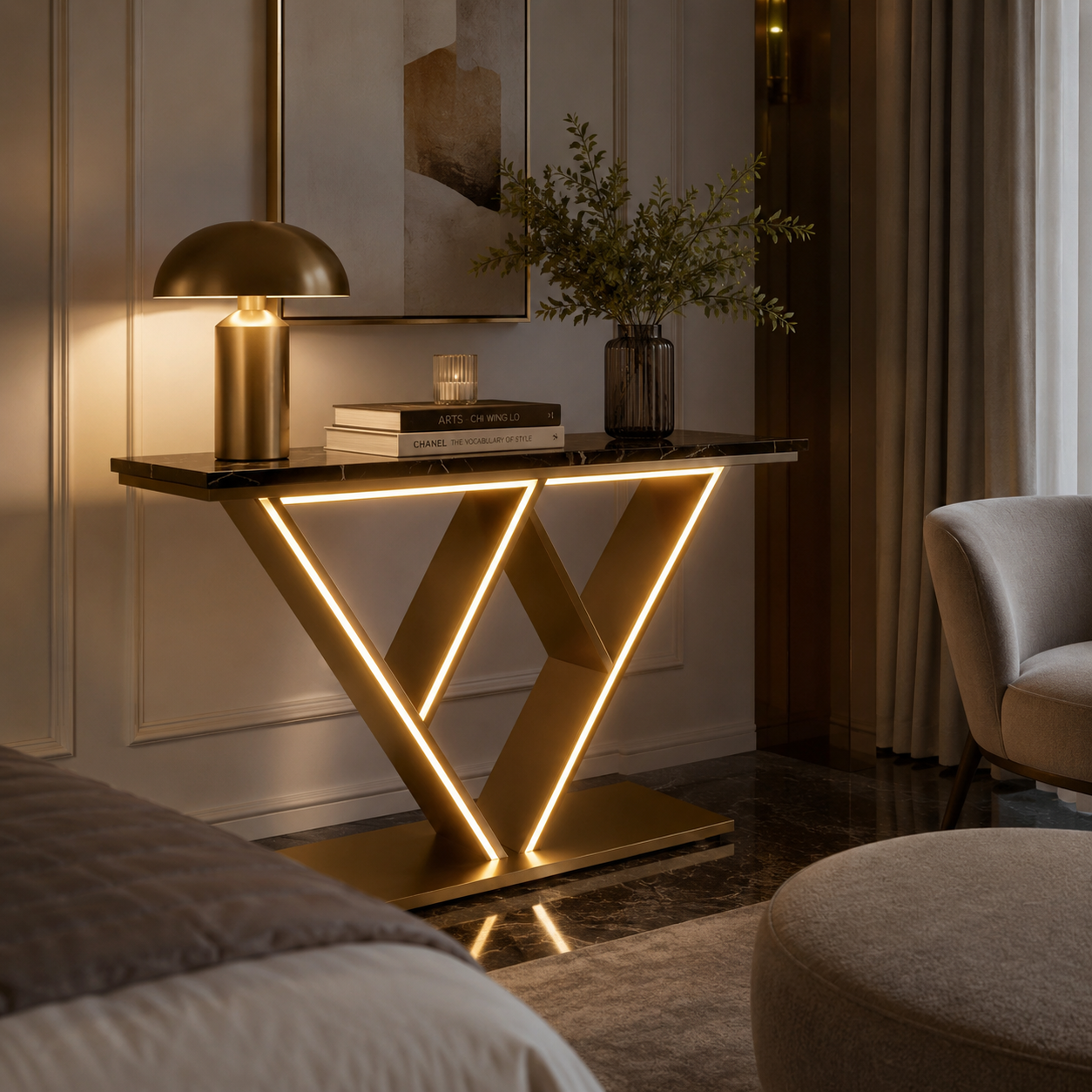 Luxury LED Console Table | Modern Gold Entryway Accent Table (SS 304)