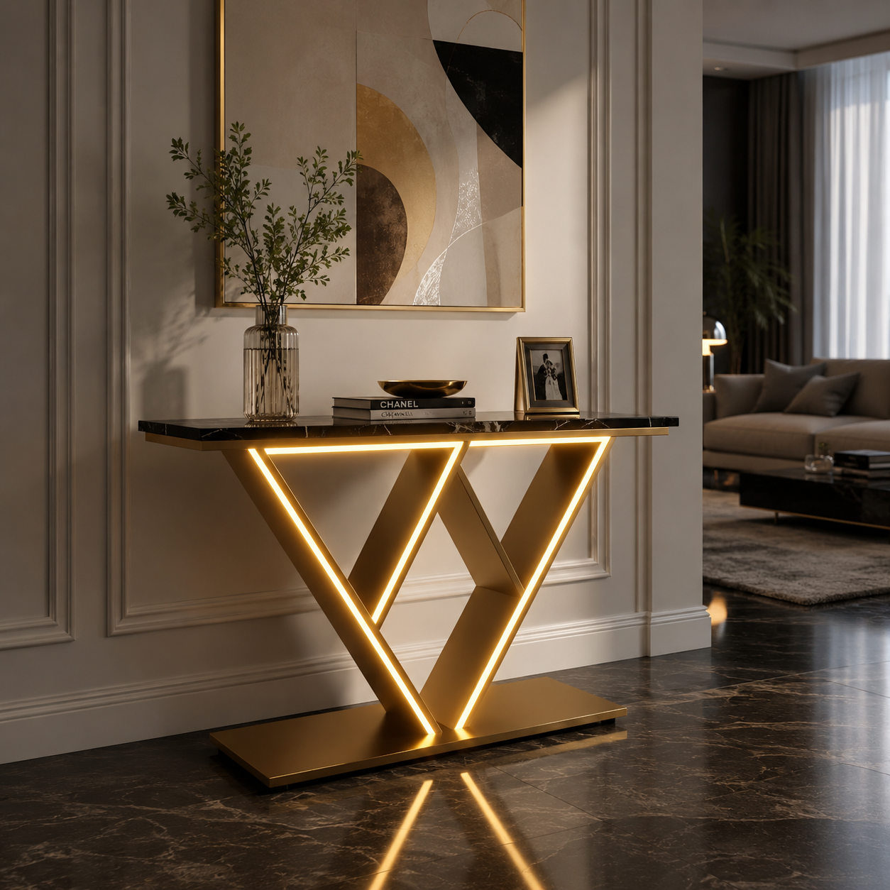 Luxury LED Console Table | Modern Gold Entryway Accent Table