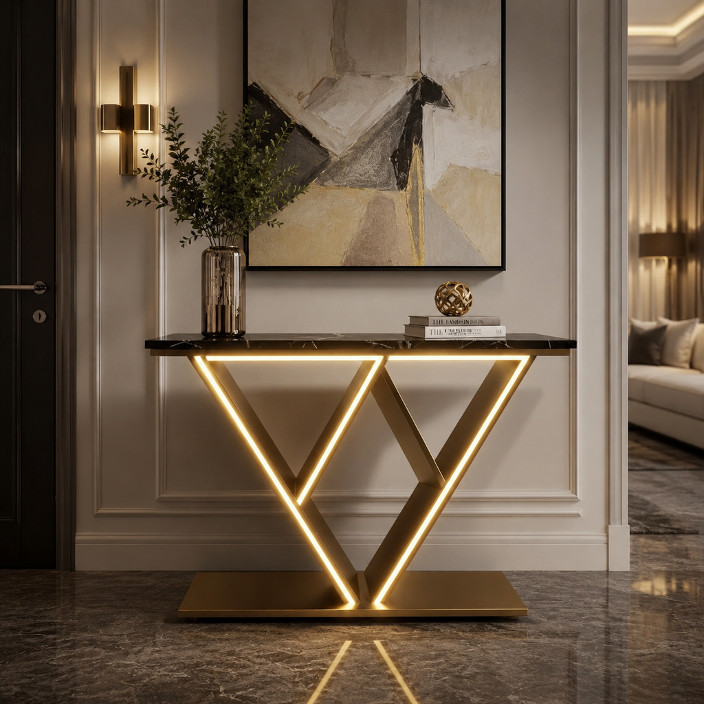 Luxury LED Console Table | Modern Gold Entryway Accent Table