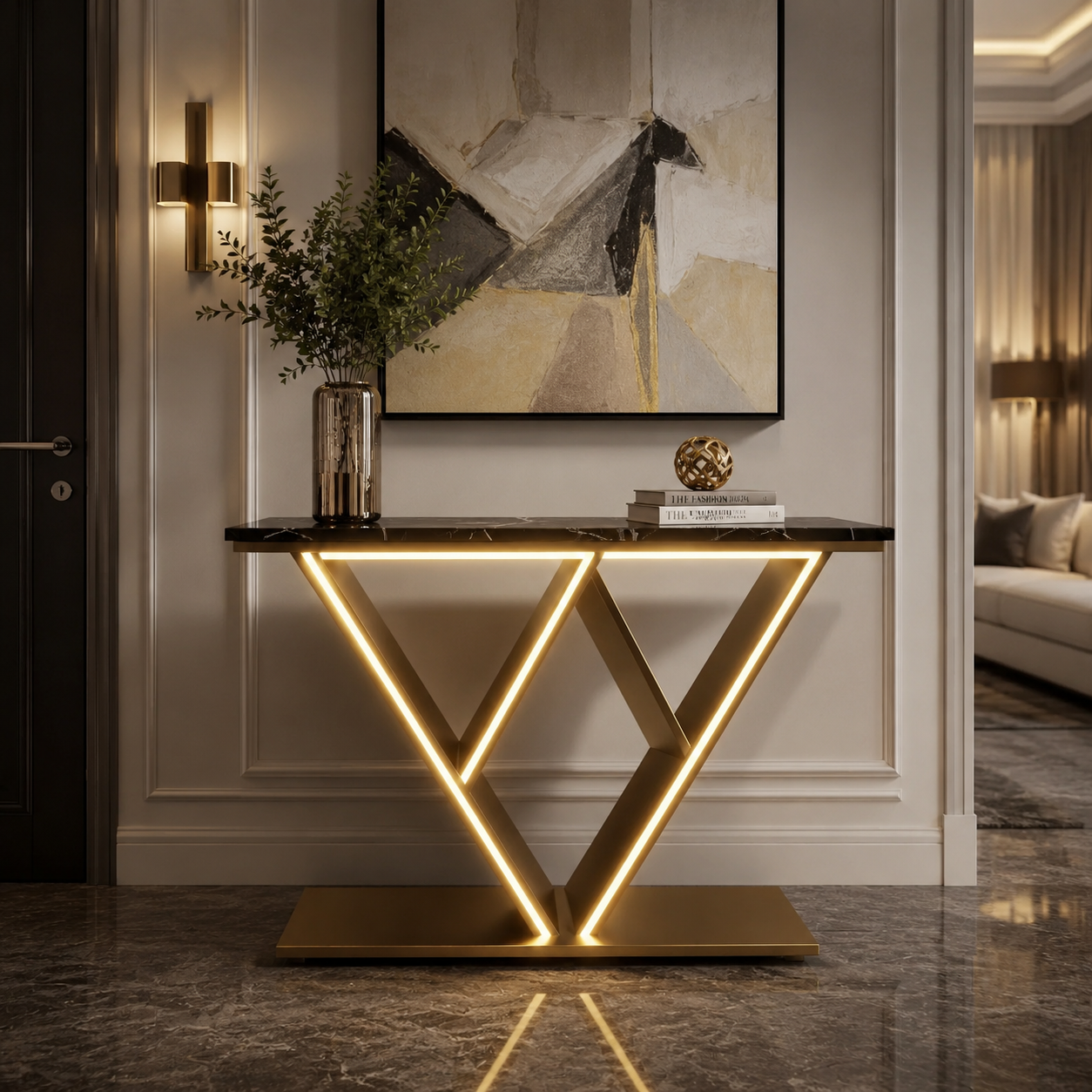 Luxury LED Console Table | Modern Gold Entryway Accent Table (SS 304)