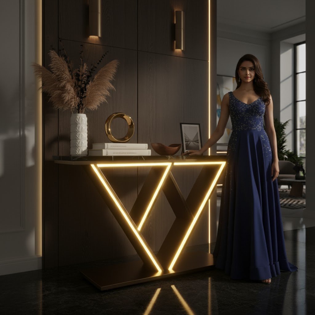 Luxury LED Console Table | Modern Gold Entryway Accent Table (SS 304)