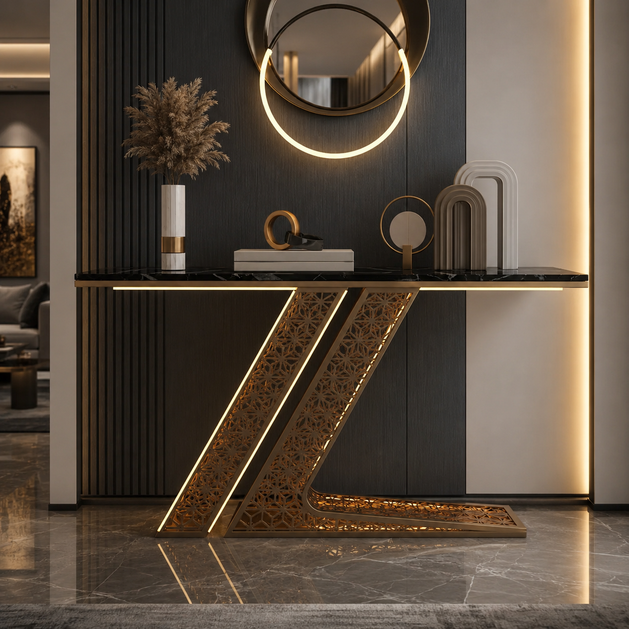 Luxury Modern Console Table with LED Lighting (SS 304)