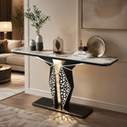 Luxury Modern LED Console Table | Designer Entryway Table with Geometric Base