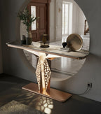 Luxury Modern LED Console Table | Designer Entryway Table with Geometric Base (SS 304)