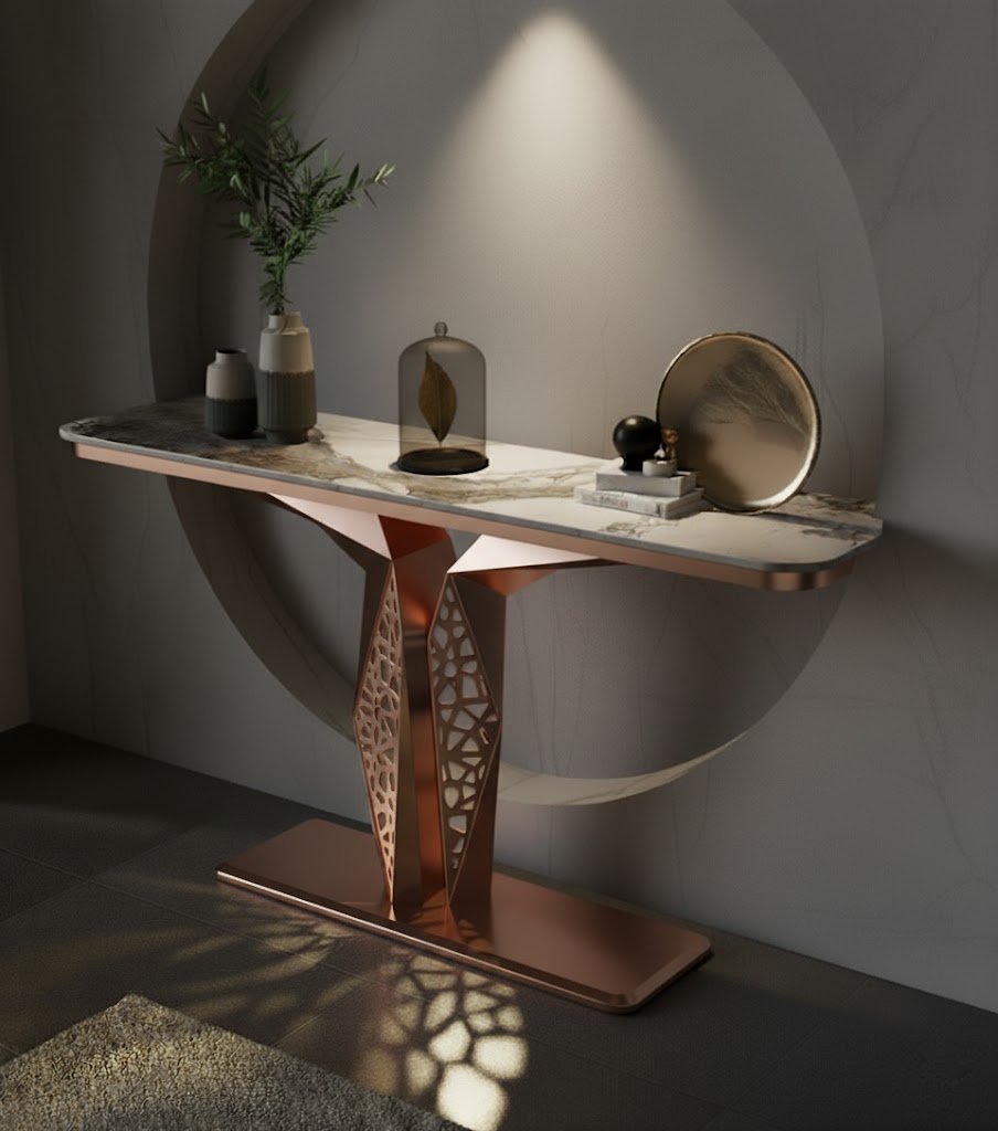 Luxury Modern LED Console Table | Designer Entryway Table with Geometric Base (SS 304)