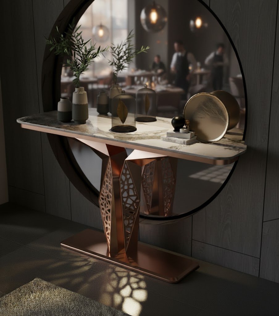 Luxury Modern LED Console Table | Designer Entryway Table with Geometric Base (SS 304)