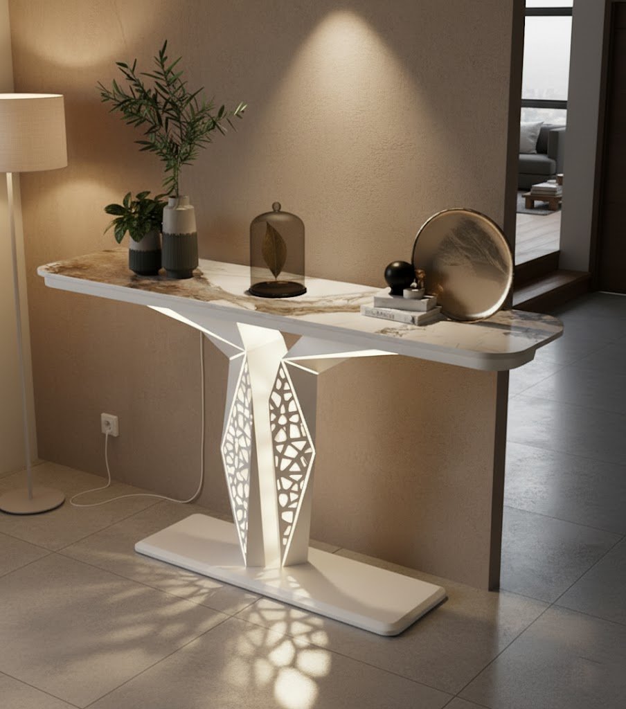 Luxury Modern LED Console Table | Designer Entryway Table with Geometric Base (SS 304)