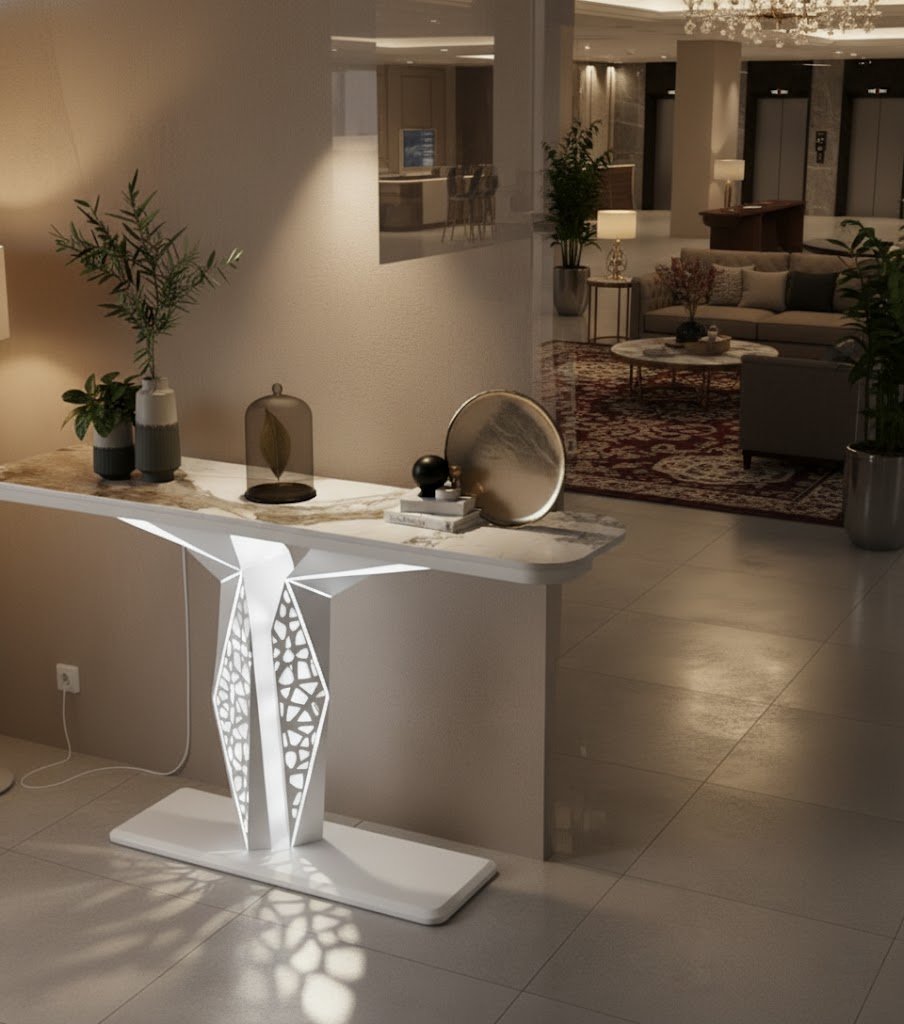 Luxury Modern LED Console Table | Designer Entryway Table with Geometric Base (SS 304)