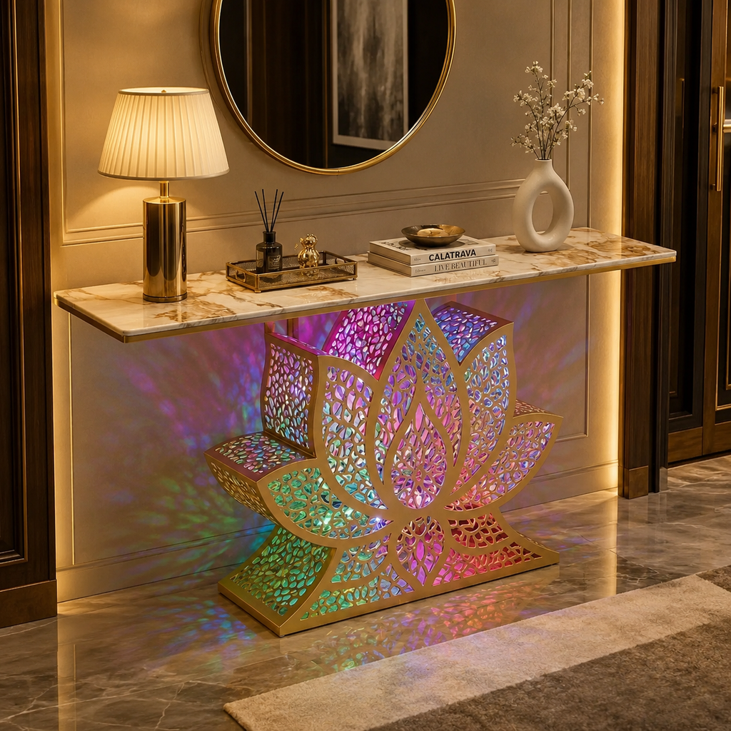Lotus LED Console Table Gold | Premium Entryway Furniture