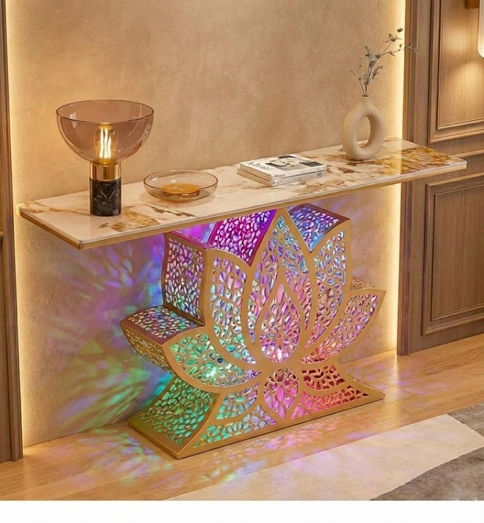 Lotus LED Console Table Gold | Premium Entryway Furniture (SS 304)