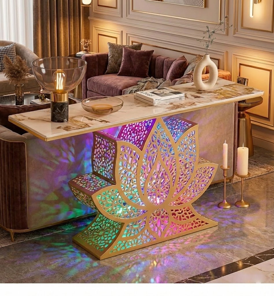 Lotus LED Console Table Gold | Premium Entryway Furniture (SS 304)