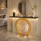 Modern Round LED Console Table in Gold | Entryway Furniture
