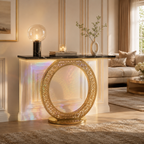Modern Round LED Console Table in Gold | Entryway Furniture