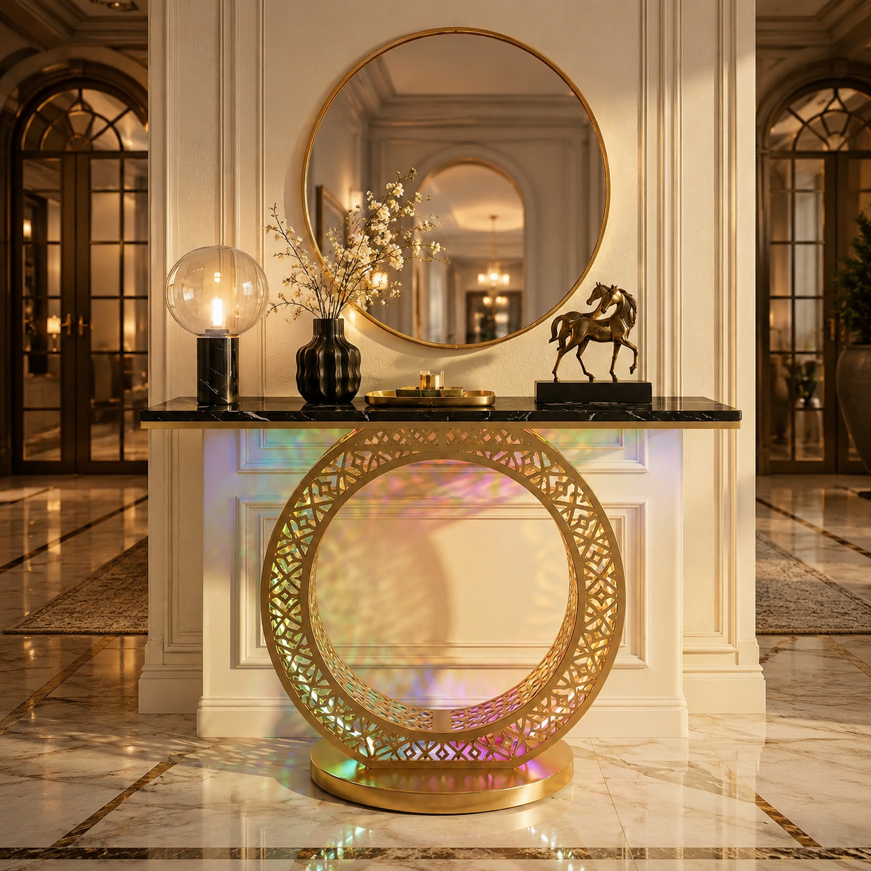 Modern Round LED Console Table in Gold | Entryway Furniture (SS 304)