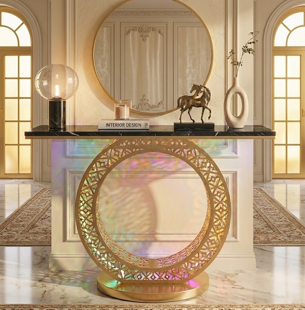 Modern Round LED Console Table in Gold | Entryway Furniture (SS 304)