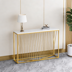 Linear Design Golden Metal Stand Console Marble Table