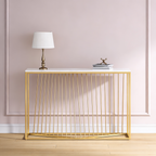 Linear Design Golden Metal Stand Console Marble Table