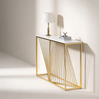 Linear Design Golden Metal Stand Console Marble Table