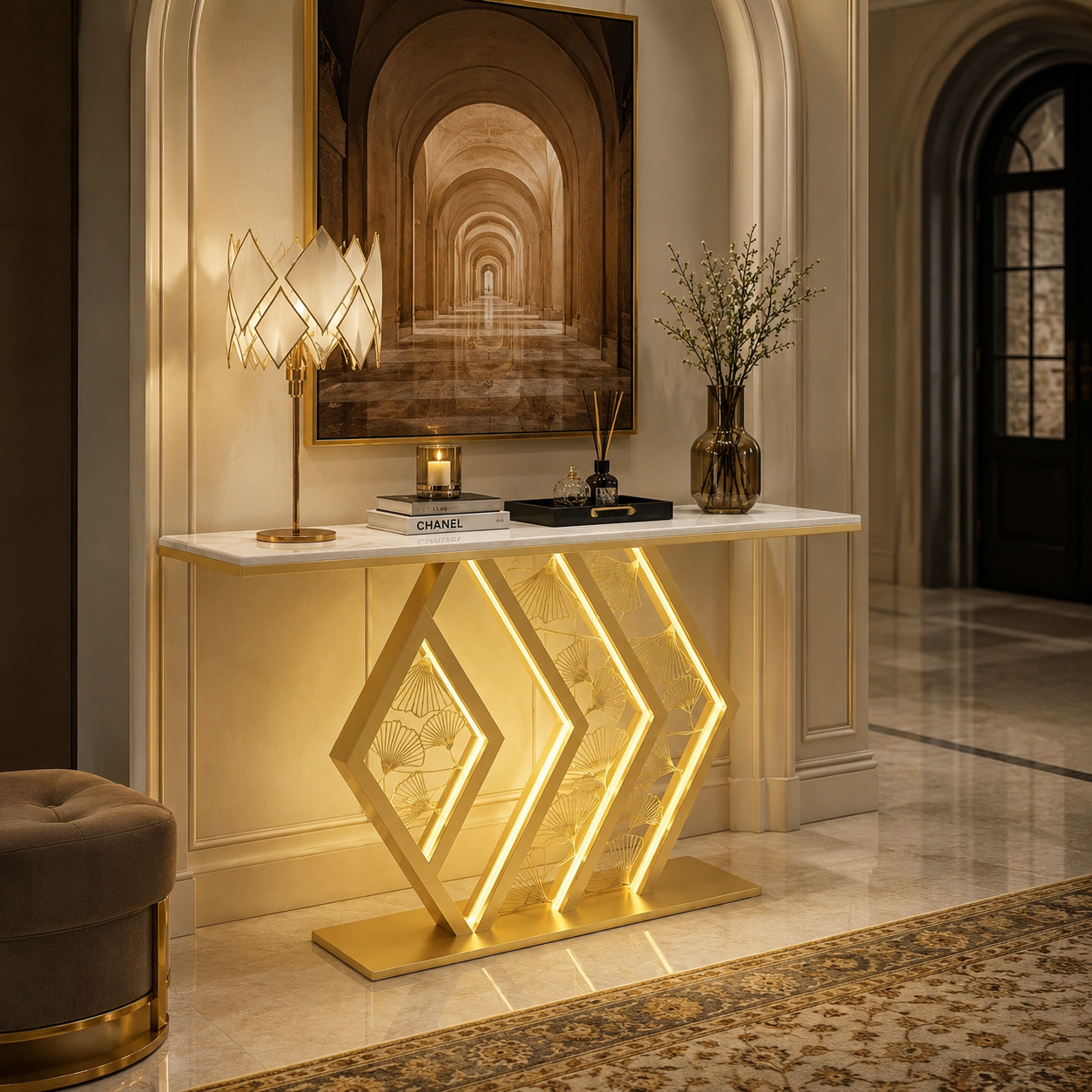 Stylish LED Console Table Gold | Luxury Hallway Decor (SS 304)