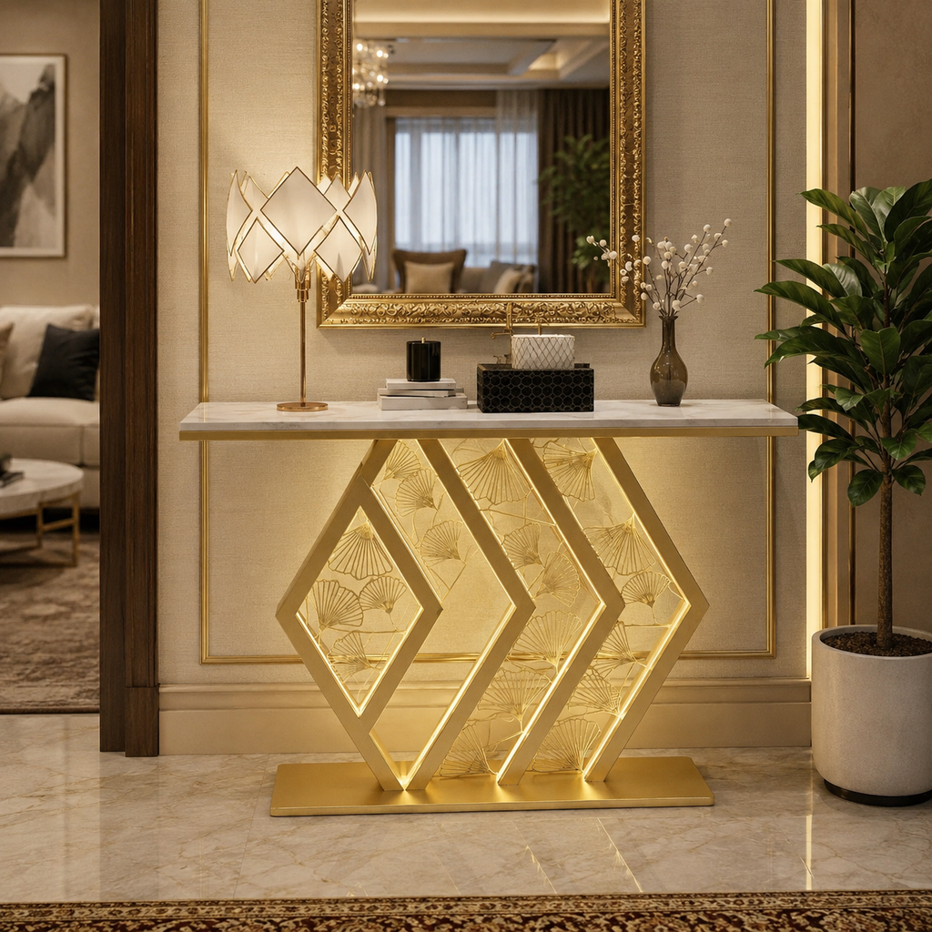 Stylish LED Console Table Gold | Luxury Hallway Decor