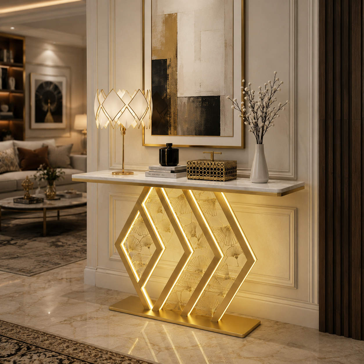 Stylish LED Console Table Gold | Luxury Hallway Decor