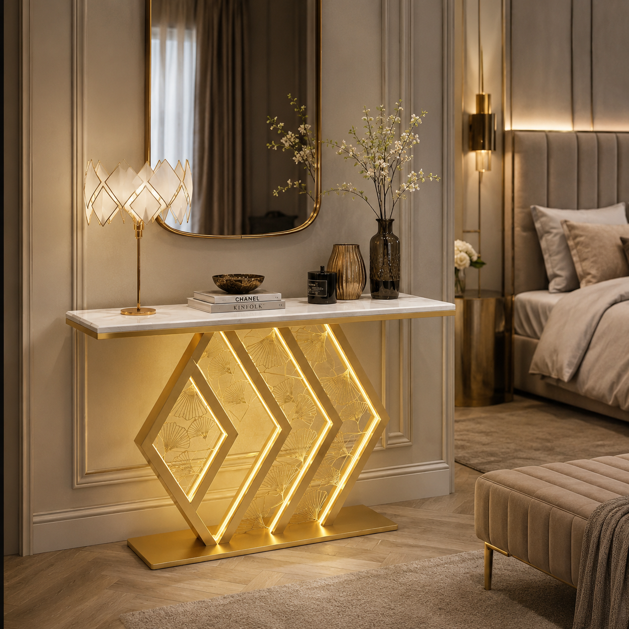 Stylish LED Console Table Gold | Luxury Hallway Decor (SS 304)