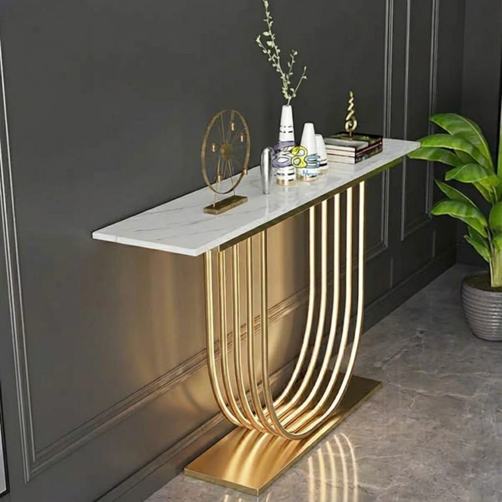 Luxury LED Console Table with Marble Top | Gold Home Decor (SS 304)