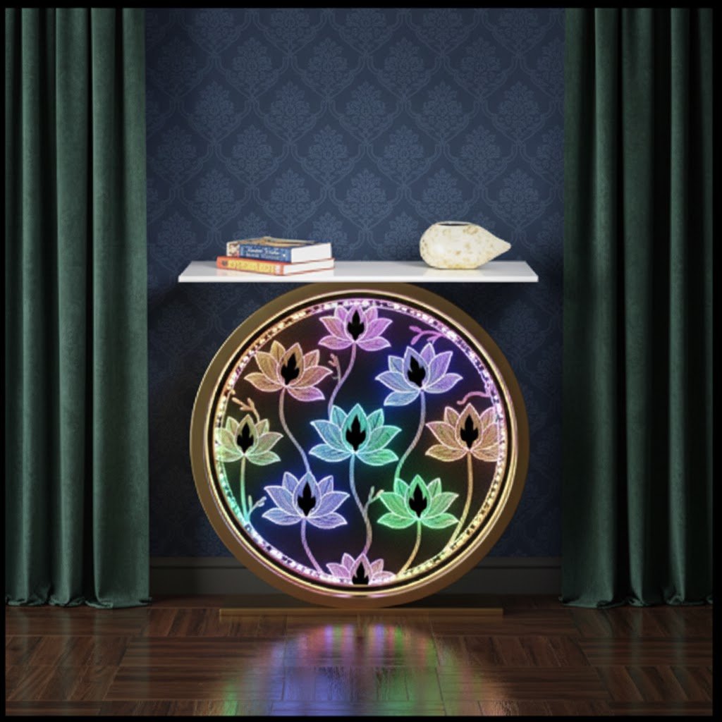 Decorative LED Console Table with Lotus Design for Home (SS 304)