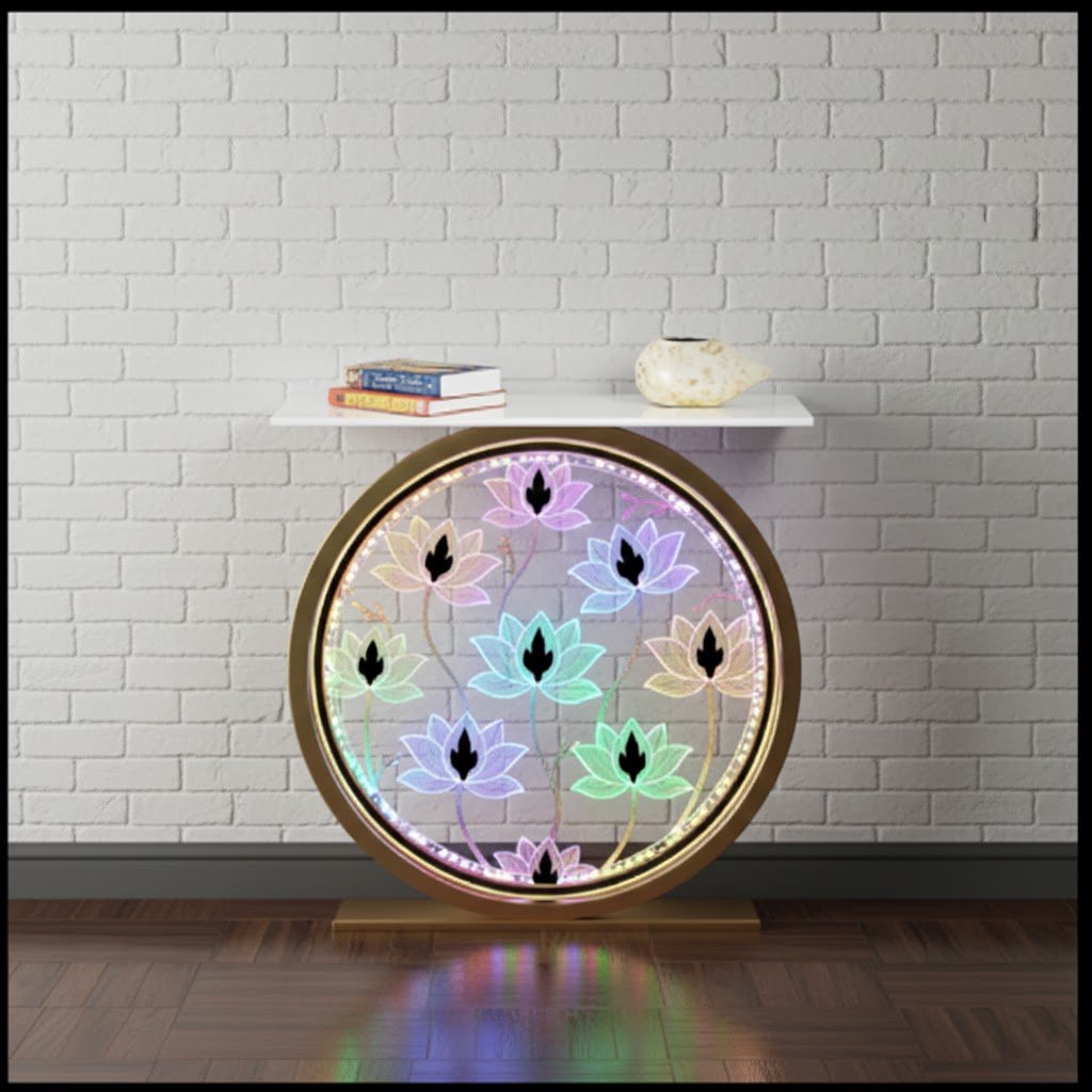 Decorative LED Console Table with Lotus Design for Home (SS 304)